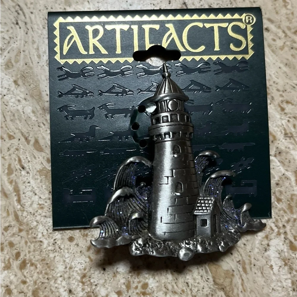 Vintage JJ Glitter Lighthouse Pin NWT